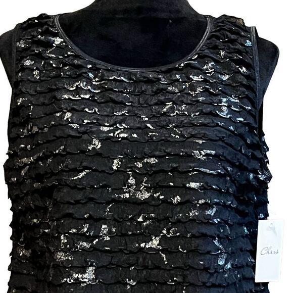 Chais black and metallic gold ruffle tier tank tropical escape size L large NWT - Picture 4 of 16